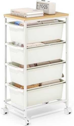 KINGBOARD Slim Rolling Cart with 4 Drawers, Metal Utility Storage Cart