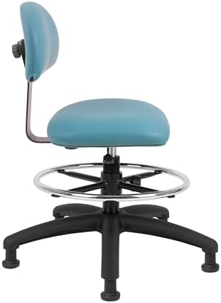 FSS Series Square seat Mid-Stool (19"-27") seat height chair. Fabric Vinyl-for Office, Garage, Desk, Shop, Computer, Doctor, Medical, Easy to Clean! 18" Footring (Aqua, Mid Stool, Glides)