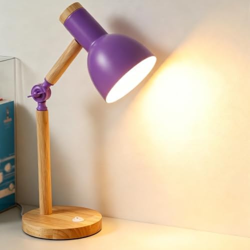 Adjustable Wooden Arm Desk Lamp, Metal Shade Table Lamp