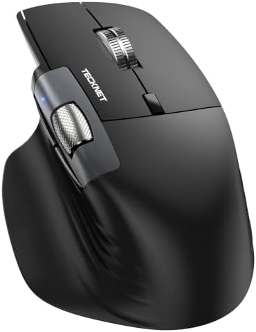 TECKNET Wireless Mouse, Ergonomic Bluetooth Mouse (BT 5.3/5.0 & 2.4G & Wired), Rechargeable Mouse with Ultra-Fast Scrolling, Side Scroll, 6-Level DPI, Quiet Clicks, Optical Mouse for Laptop Desktop