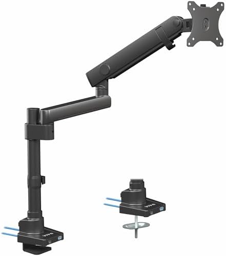 VIVO Premium Aluminum Full Motion Single Monitor Desk Mount Stand with Lift Engine Arm, Pole Extension, and USB Ports, Fits Screens up to 40 inches, STAND-V101BDU