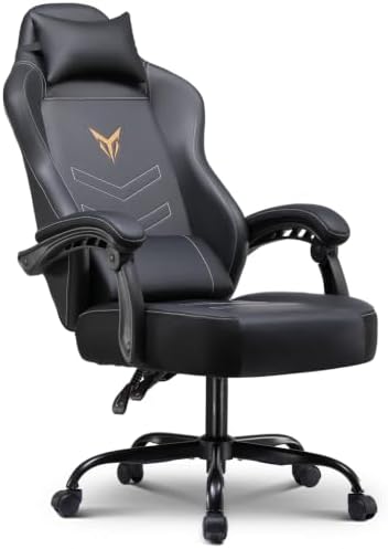 GTPLAYER Gaming Chair, Ergonomic Office Chair 300lbs Capacity, Computer Desk Chair with Headrest and Lumbar Support, Linkage Armrests, 90-155° Recline, PU Leather Black