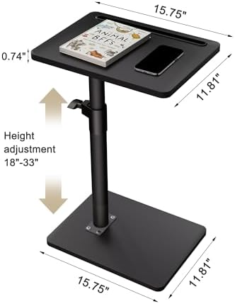 YUHFERA Sofa Armrest Tray Table for Couch - 360° Swivel Height Adjustable End for Small Spaces, Snack Side Table for Bed or Chair with Phone & Tablet Slot (Black,Standard)