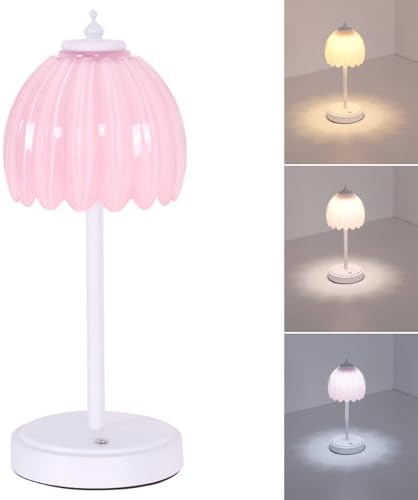 Shenmoyl Rechargeable Table Lamp with 5200mAh Battery & Touch Control - 3 Adjustable Color Temperatures, Cordless Dimmable Table Light for Bedroom, Office Desk, Nightstand(Creamy Pink, 1 Pack