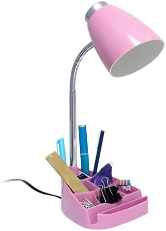 Simple Designs LD1067-PNK Compartmental Desk Lamp with iPhone/iPad/Tablet Stand, Bendable Gooseneck, for Office, Living Room, Nightstand, Library, Entryway, Pink