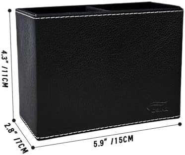 Black Pen Holder, Double Slots Leather Pencil Holder, Elegant Pen Holder for Desk, Stationery Organizer for School Office Home Dorm