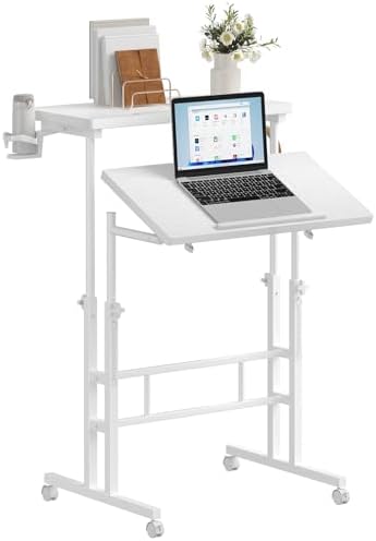 DUMOS Rolling Standing Desk, Walking Pad Desk, Split Top Computer Cart