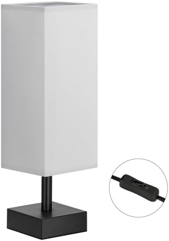 aooshine Small Bedside Table Lamp for Bedroom - Square Grey Fabric Shade