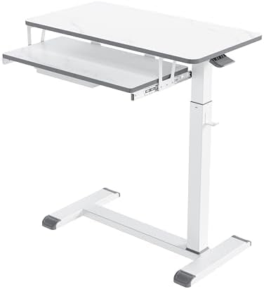 ETHU Height Adjustable Mobile Overbed Table with Keyboard Tray, Marble