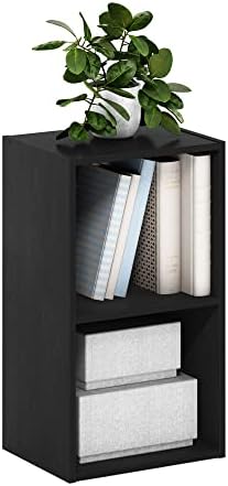 Furinno PASIR Book Shelf, 2-Tier Modern Bookshelf, Open Shelves Bookcase 9 x 12 x 21, Easy Assembly, for Living Room, Bedroom, Home Office, Blackwood