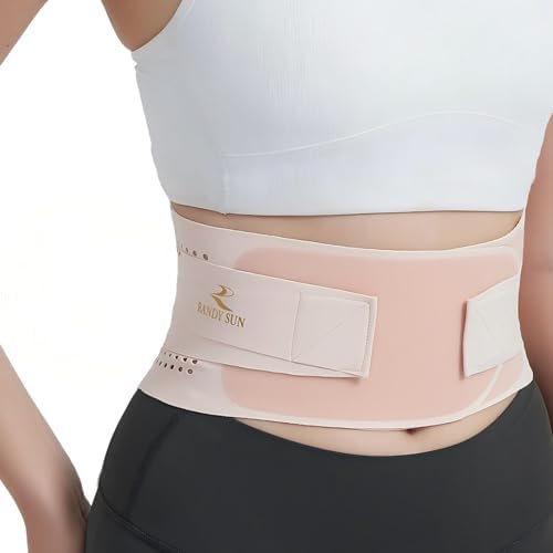 RANDY SUN Lower Back Brace for Women, Lightweight Compression Back Wrap Breathable Lumbar Support Brace Belt Waist Support Wrap Under Clothes, Pink, Large