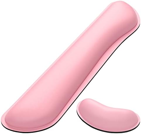 Dapesuom Keyboard Wrist Rest Set, Cute PU Leather Wrist Cushion for Computer Keyboard and Mousepad, Memory Foam Mouse Pad Rests Support with Non-Slip Base for Typing Pain Relief, Laptop, Pink