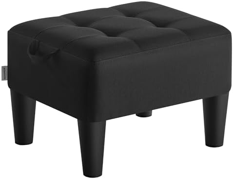 SONGMICS Foot Stool, Small Linen-Look Fabric Ottoman with Thick Cushion