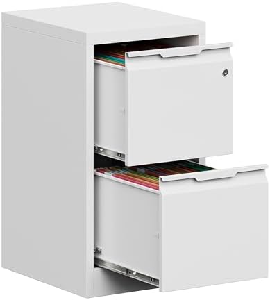 Metal Filing Cabinet with Lock,Vertical File Cabinet 2 Drawer,White File Cabinet with Lock for Home Office/Legal/Letter/A4,Lockable File Cabinets for Hanging File -Assembly Required