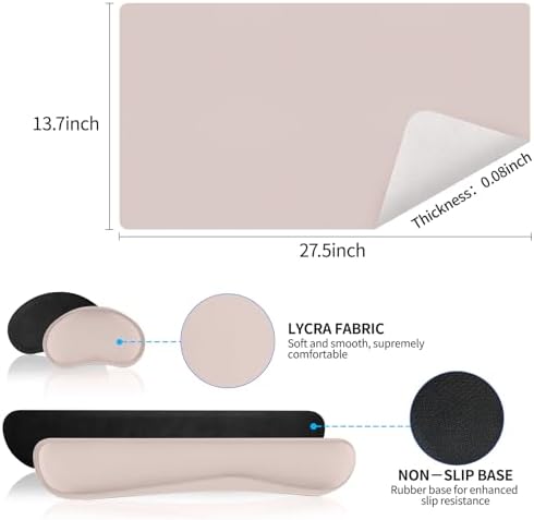 Desk Mat Set， Wrist Rest for Computer Keyboard, 3-in-1 Large Mouse Pad and Keyboard Wrist Rest Set, Non-Slip Desk Mat Protector for Office, Home(27.5×13.8 Inches, CreamPI)