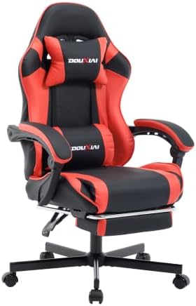 Ergonomic Gaming Chair with Footrest,Video Gaming Chair for Adults,Red
