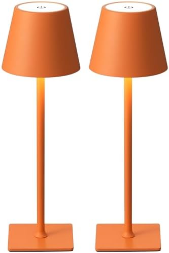 KDG 2 Pack Cordless Orange Table Lamps, Rechargeable Portable LED Desk Lamp