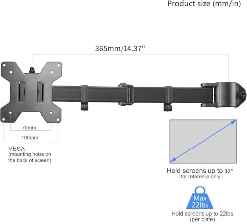 suptek Single Monitor Arm for Desk Mount Stand,Adjustable Monitor Arm for 13 to 32 inch Screen,Support Weight up to 22lbs,and Mounting Holes 75x75mm to 100x100mm,Black(MD6DB)