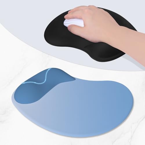 ITNRSIIET Ergonomic Mouse Pad, Cushioned Gel Wrist Rest, Non-Slip Base, Smooth Surface, Compatible with All Mice for Office & Gaming, Desk Accessory, 9.5 x 8.2 inch, Blue