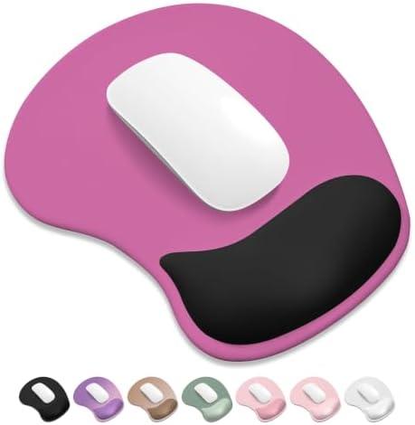 ITNRSIIET Ergonomic Mouse Pad, Cushioned Gel Wrist Rest, Non-Slip Base, Smooth Surface, Cute Multi-Color, 9.5 x 8.2 in, Black-Pink Contrast