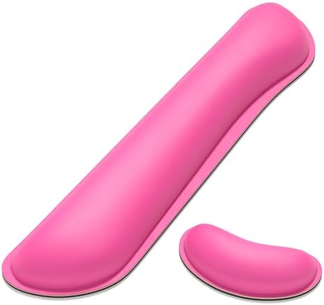 Dapesuom Keyboard Wrist Rest Set, Cute PU Leather Wrist Cushion for Computer Keyboard and Mousepad, Memory Foam Mouse Pad Rests Support with Non-Slip Base for Typing Pain Relief, Laptop, Hot Pink