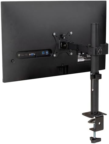 Mind Reader Single Monitor Desk Mount for 13–32 Inch Screens, Adjustable Arm with 180° Rotation, ±90° Swivel, ±45° Tilt, VESA 75x75/100x100, Integrated Cable Management, Up to 17.6 lbs Load, Black