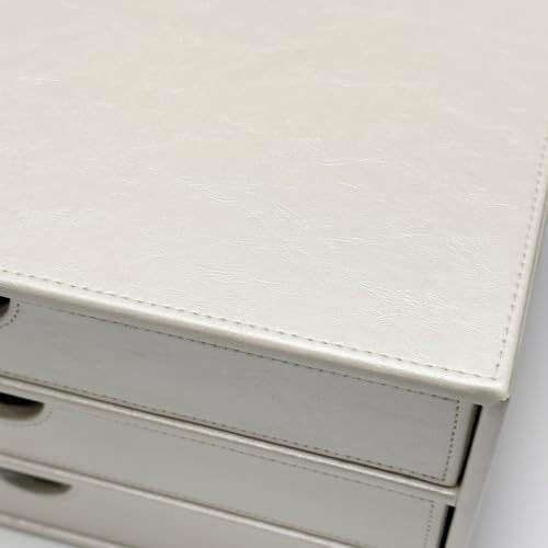 UnionBasic Document Organizer, 3-Drawer File Cabinet Document Storage Box, Office Desktop Filing Organizer, Creamy White