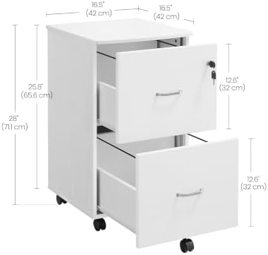 VASAGLE 2-Drawer File Cabinet, Small Rolling, Locking, Printer Stand
