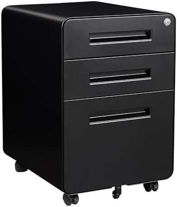 STANI 3 Drawer Filing Cabinet, Metal Filing Cabinet Legal/Letter Size with Lock, Mobile Storage Cabinet for Home and Office, Fully Assembled Except Wheels