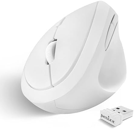 Perixx PERIMICE-719W Wireless Portable Vertical Mouse - Silent Clicks - Right-Handed Design - White