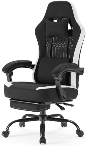 NEWBULIG Gaming Desk Chair - High Back Computer Office Chair with Footrest and Headrest, Comfy Ergonomic Lumbar Support with Linkage Armrests, Height Adjustable and 360° Swivel Wheels, Black