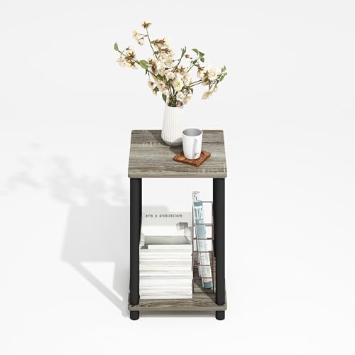 Furinno Modern Toolless 2-Tier Side Table, Open Shelf, Grey Oak