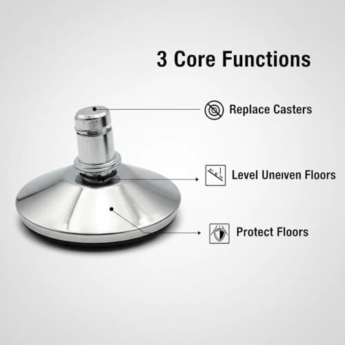 5 Pack 2 Inch Bell Glides for Office Chair, Low Profile Caster Replacement, Convert Swivel Wheels to Fixed Stationary Feet, Hardwood Floor Protector, Silver
