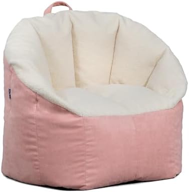 Big Joe Milano Bean Bag Chair for Kids, Teens, Adults, Oat Sherpa and Desert Rose, Vegan Suede, Lightweight Seat for Reading Nook and Gaming, 2.5 Foot Refillable
