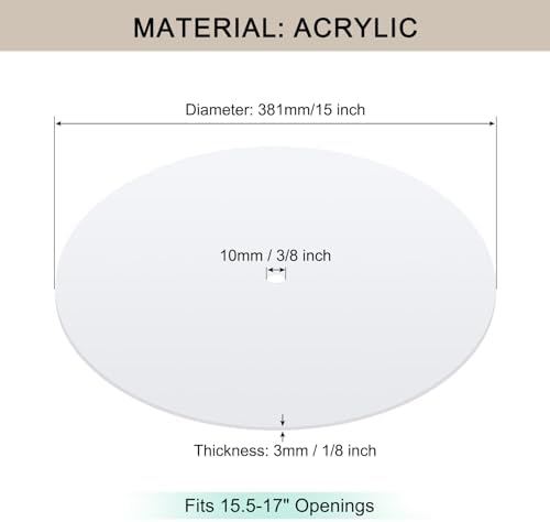 Round Lampshade Diffuser, 15" Diameter with 3/8" Center Hole Diffuser Lamp Shade for Drum Style Lampshades Pendants Softening Light, Frosted White Acrylic, Fits 15.5-17" Openings