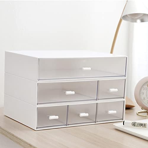 Desk Organizer-3 Tier Stackable Storage Drawers with 6 Compartments White Compact Desk Storage Drawers Great for Makeup Storage Bathroom Organization Accessories Etc (White)