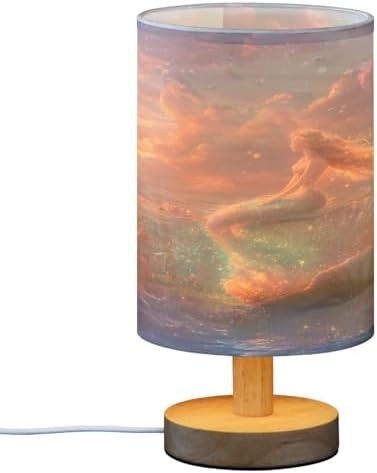 ALAZA Mermaid Seashell Cloud Decor Bedside Table Lamp with USB Port for Bedroom Nightstand Office Desk LED Bulb Included