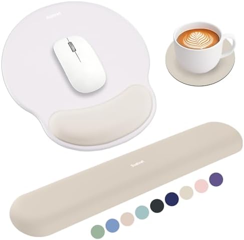Sushret Mouse Pad and Keyboard Wrist Rest, 3-in-1 Gel Memory Foam Ergonomic Mouse Pad with Wrist Rest Set, Gaming Mousepad Arm Cushion Support for Computer Office Desk Accessories Cute Setup,Khaki
