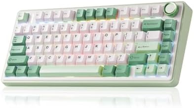 Aula F75 Gaming Keyboard, 75% Wireless Keyboards RGB Backlit with Knob, Tri-Mode Hot Swappable Mechanical Keyboard for PC Gamer - Green
