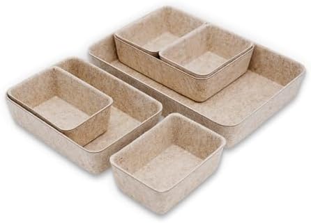 Welaxy Office Drawer organizers felt storage bins Shallow Small Desk trays Draw dividers Nordic Lifestyle Natural Scandinavian-chic style 7-piece (Oatmeal)