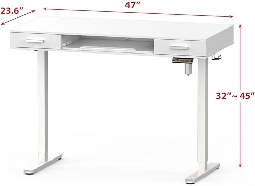 SHW 48-Inch Electric Height Adjustable Desk w/Keyboard Tray, White
