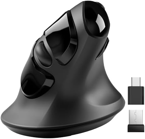 MicroPack Ergonomic Mouse, Vertical Wireless Mouse with USB A & Type-C Receiver, Ergo Design Reduces Muscle Strain, 6 Buttons 800/1200/1600 DPI Mouse for Windows, Mac, PC, Laptop, Black