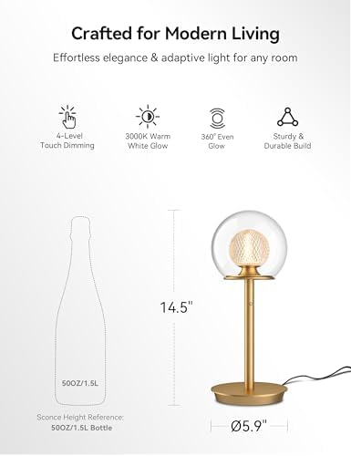 Tubicen Gold Bedside Table Lamp Plug in Dual-Globe Glass Shade