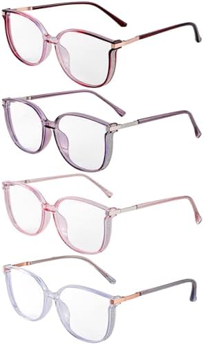 4 Pack Reading Glasses for Women Blue Light Blocking, Fashion Bling Readers with UV400 Protection & Portable Cases