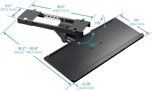 Monoprice Adjustable Ergonomic Keyboard Tray – With a 26.4 x 10in Full Size Platform, Extends Min 18.2in / Max 30.8in, Black - Workstream Collection