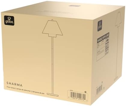 Globe Electric 61000170 62" Floor Lamp, Matte Black, White Fabric Double Shade, On/Off Rotary Switch on Socket, 5-Foot Black Cord, 1-Light, 60W E26/Medium Base Bulb