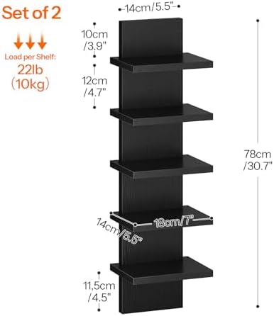 HOOBRO 5 Tier Wall Shelf Unit for Storage, 2 Pack Floating Shelves for Wall