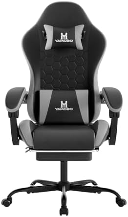 Gaming Chair, Computer Office Chair with Footrest, Adjustable Height & Backrest Gaming Chairs with Swivel for Adults, High Back PU Leather Ergonomic Chair with Lumbar Support, BlackGrey