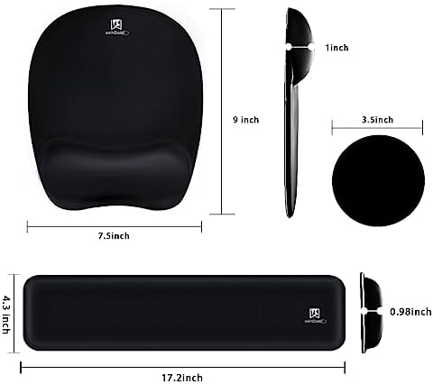 Ergonomic Keyboard Wrist Rest Pad and Mouse Pad Hand Support for Laptop Computer Wrist Rest Support Cushion Memory Foam Set for Office Gaming Easy Typing - Black