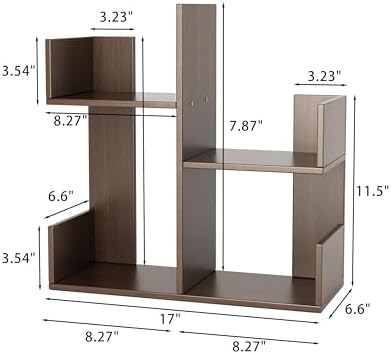 Modern 2-Tier Desk Bookshelf, Short Book Organizer, Display Shelf & Desktop Storage Rack, Space-Saving Desk Bookshelf for Books, Decor & Small Items, Brown